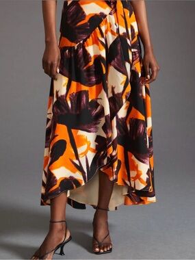 Anthropoligie Hutch Purple & Orange Motif Wrap Maxi Skirt Size XS